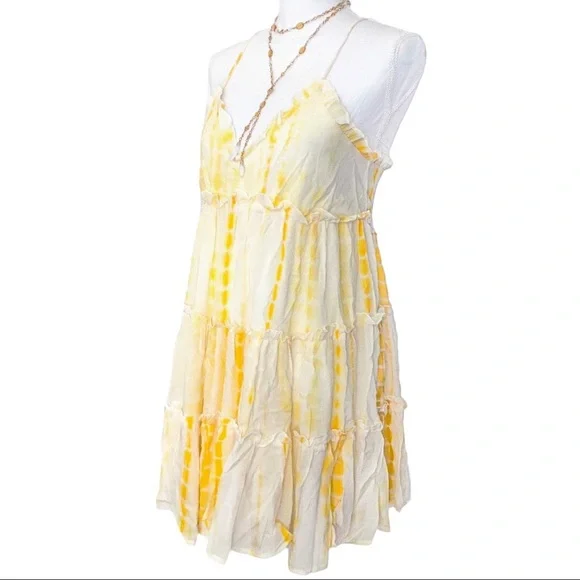 🆕 Gorgeous Yellow White TieDyed Tiered Spaghetti Strap Babydoll Dress SM NWT - Picture 5 of 9